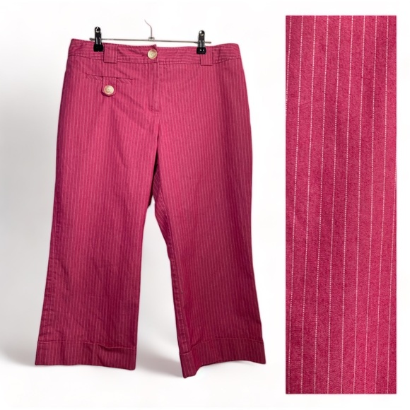 next Pants - Next Capri Trousers Pink Pinstripe Cotton Blend Cuffed Hem With Pockets UK 14
